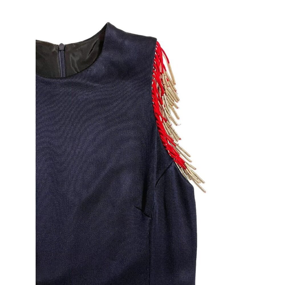 Galvan London Molten Beaded Fringe Body-con Dress Navy Knit SZ 8 New - Picture 11 of 15